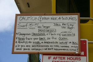 Big Beach, Maui, Hawaii Sign on the lifeguard stand warns people not to go in unless they are experienced using this beach.