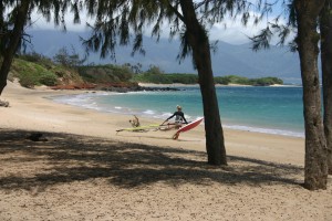 Spreckelsville Beach, Maui, HI Windsurfer launching at Sprecks Beach with a view down the Spreckelsville Beaches