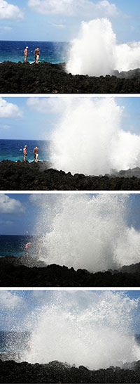 Wainapanapa State Park Blow Hole, Hana, Maui, HI This couple ignored pleas to move back from the blowhole. Fortunately they weren't on the precipice looking in, as another couple has been earlier. Yikes!