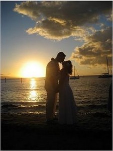 Just married kiss at sunset Smmmmmooooch!