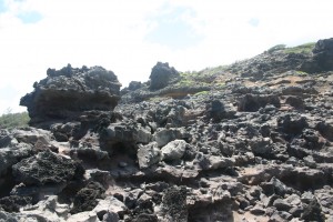 olivine-pools-jaged-lava-walk Hake about 1/4 mile down jagged lava rock hill