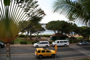 view of the street and beach view of the street and beach
