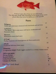 Pasta Menu