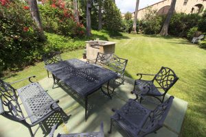 Outdoor BBQ area and lawn